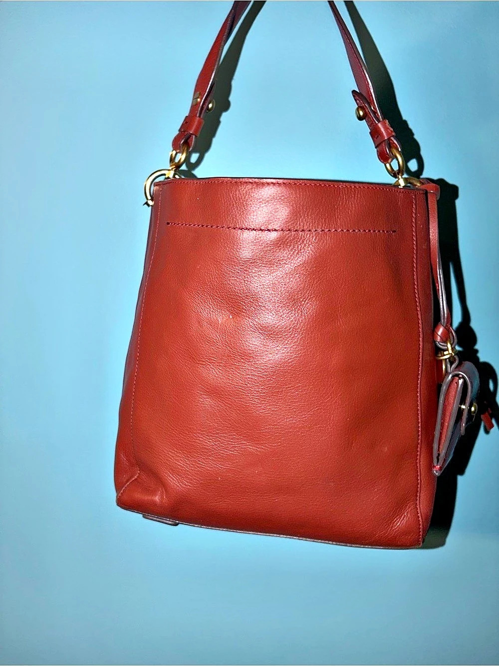 Cole Haan Zoe Deep Red Leather Bucket Bag